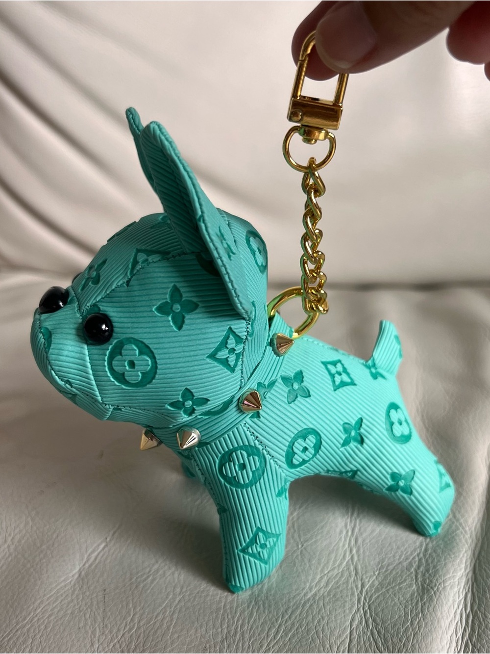 Designer-Inspired Teal Dog Keychain Bag Charm